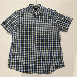 Chaps Men's Stretch Poplin Shirt Size Large Plaid Yellow Blue